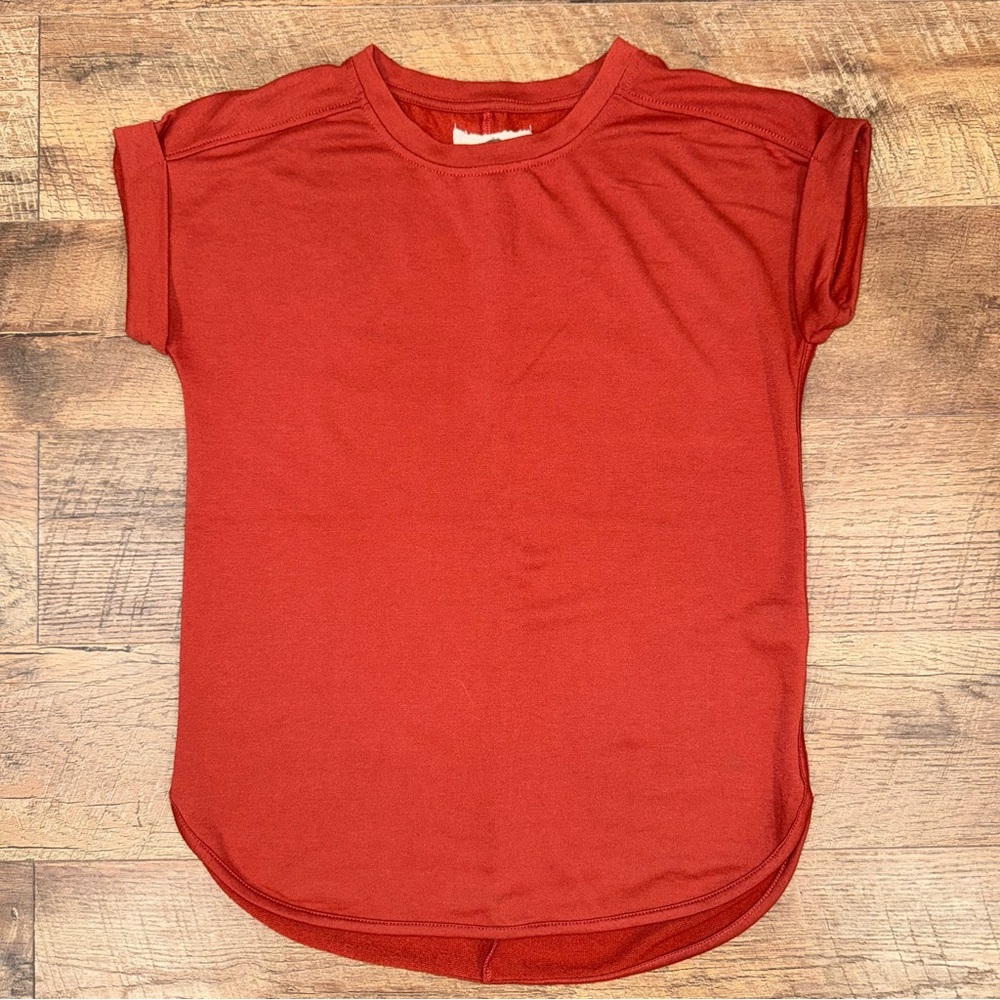 Cupio Burnt Orange Casual Knit Top Folded Sleeve Cuffs